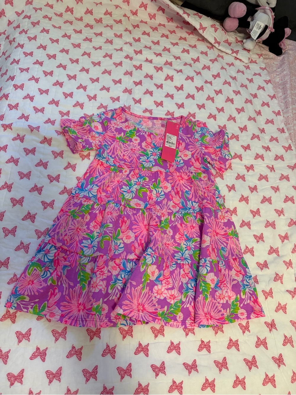 Lilly Pulitzer Girls Pink Purple Floral Tiered Dress